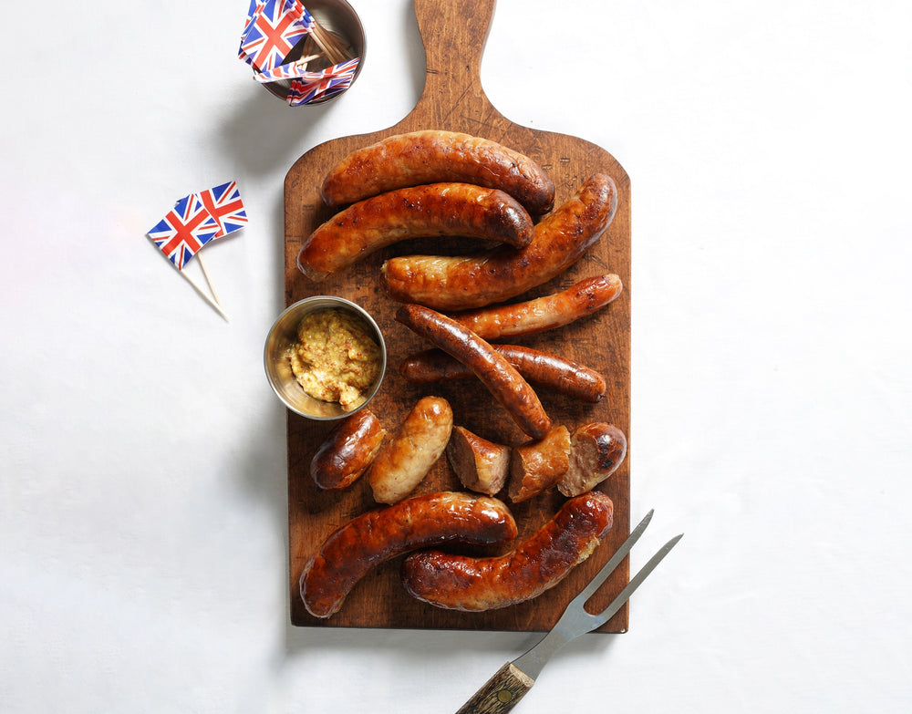 Bangers on a cutting board